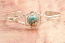 Navajo Jewelry Genuine Sonoran Turquoise Sterling Silver Bracelet